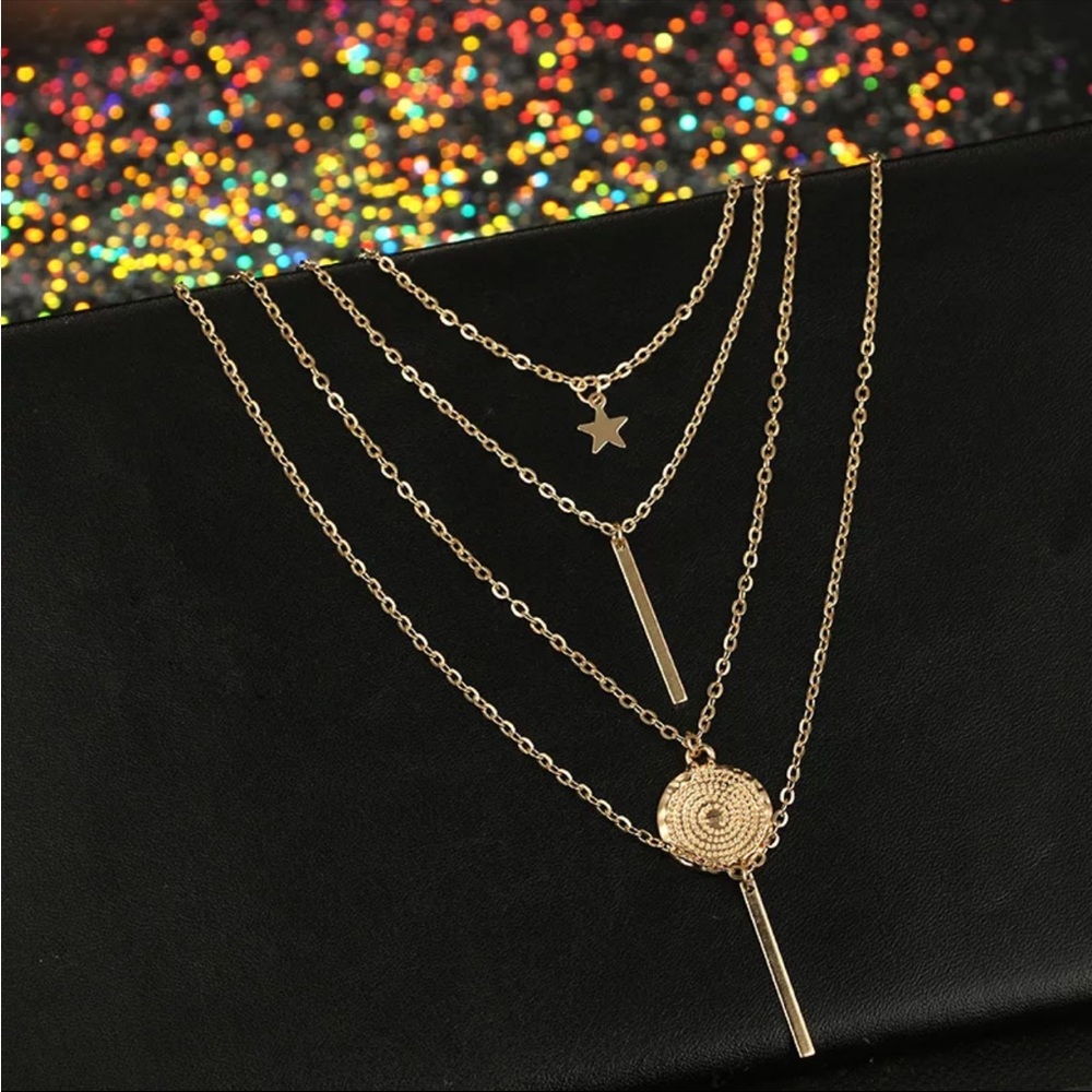 New Vintage Boho Multilayer Pendant for Women Gold Star Coin Metal Necklace - Picture 5 of 6